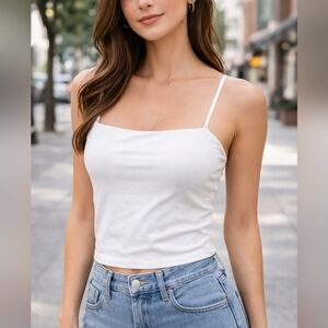 AIRism White Cropped Camisole XS Built-In Bra Spaghetti Strap Top